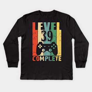 Vintage 39th Wedding Anniversary Level 39 Complete Funny Video Gamer Birthday Gift Ideas Kids Long Sleeve T-Shirt